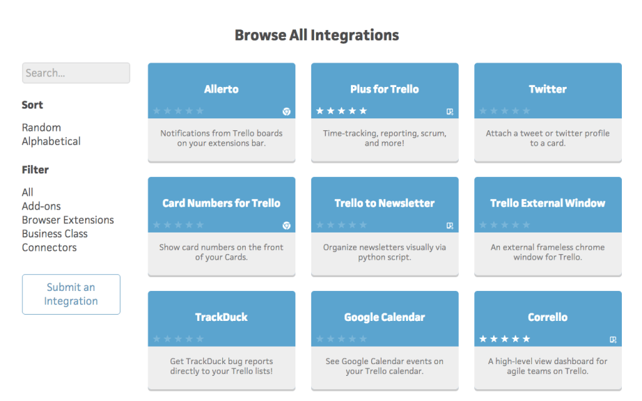 Browse all integrations options for social media add ons