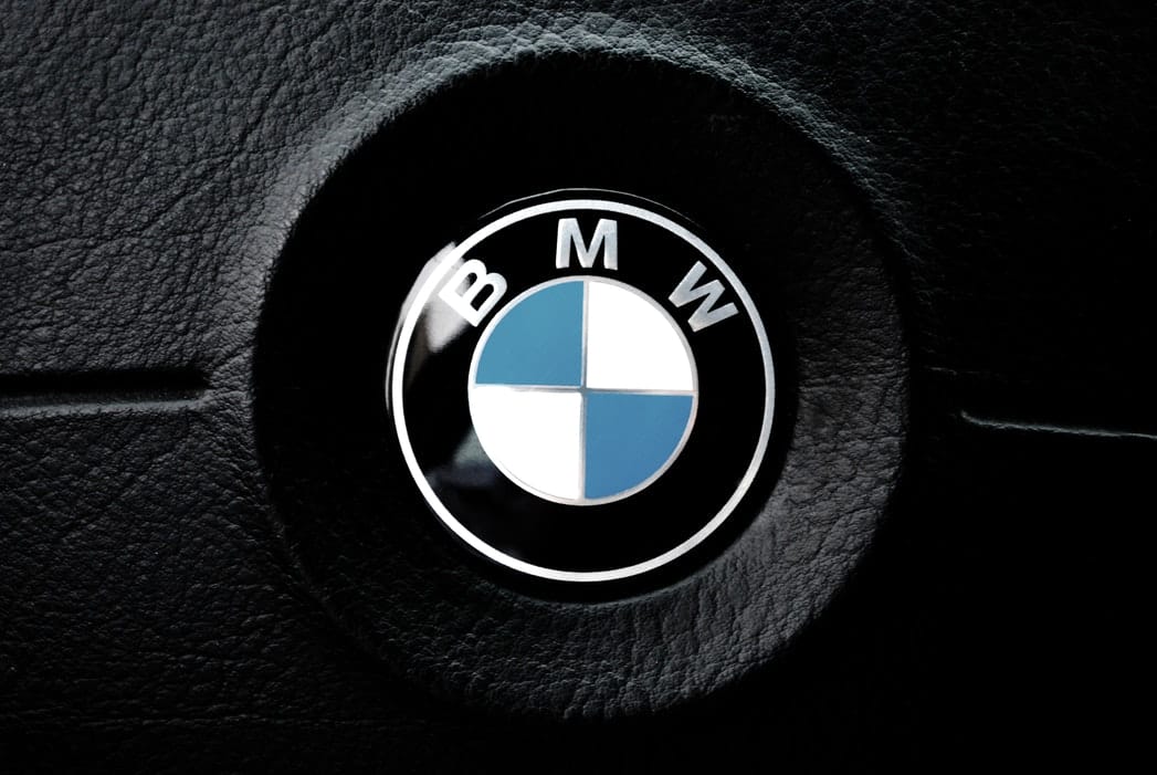 BMW logo on black steering wheel