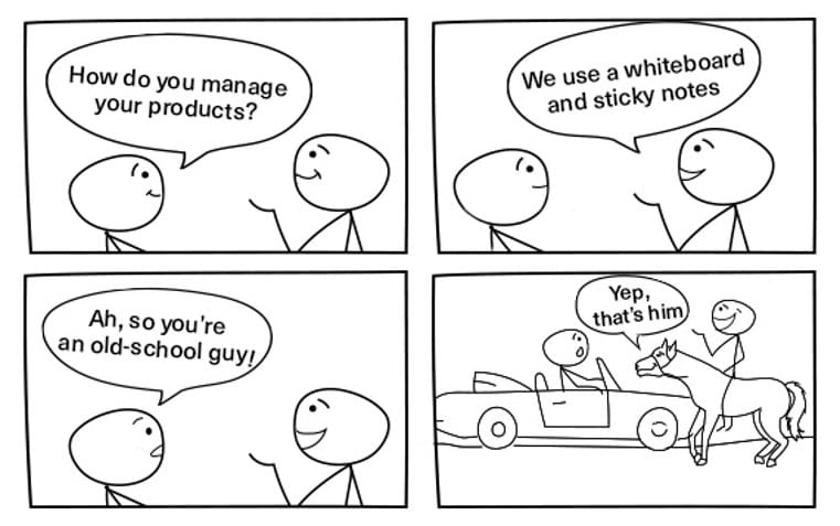 product management comics drawn in stick figures