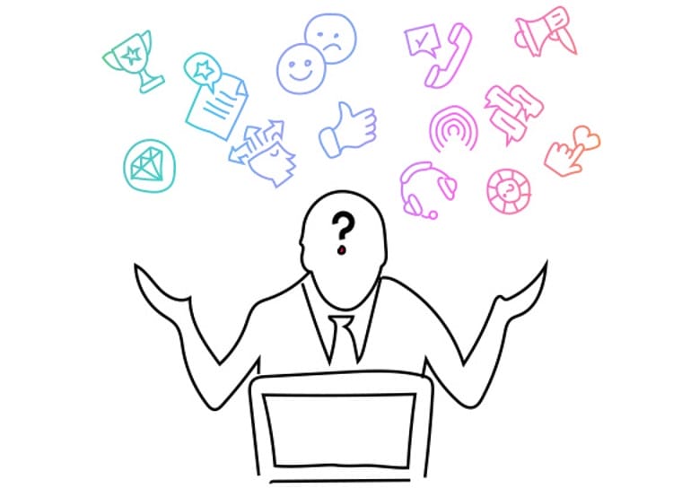 confused product manager drawn in stick figure with emojis above his head