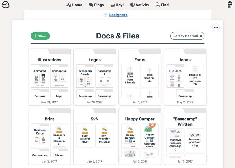 Basecamp Doc & files in white background
