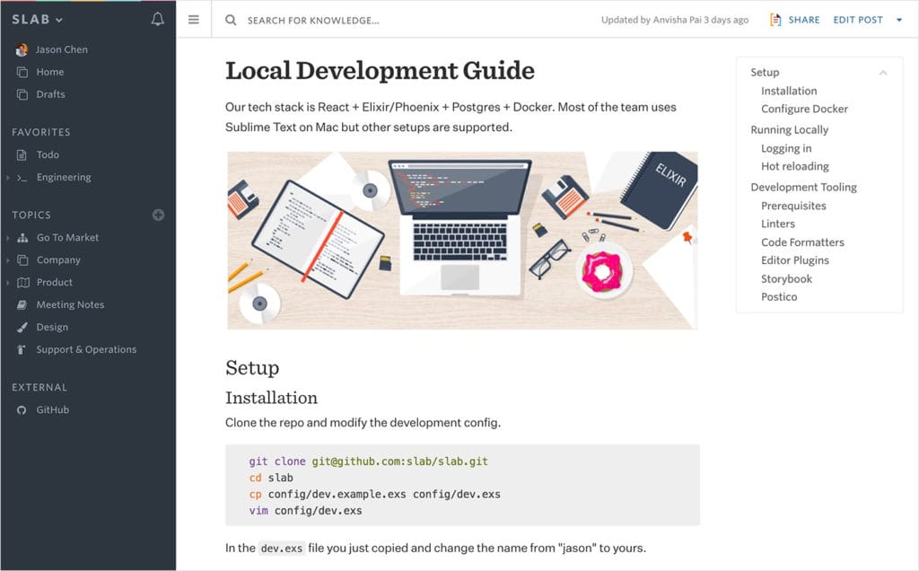 Slab local development guide in white background